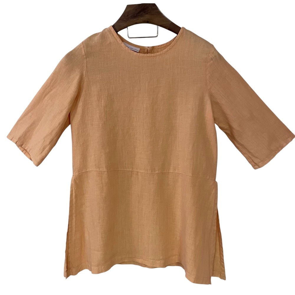 Bryn Walker Linen Peach 3/4 Sleeve Tunic‎ Top Lagenlook Coastal Oversized Boho S